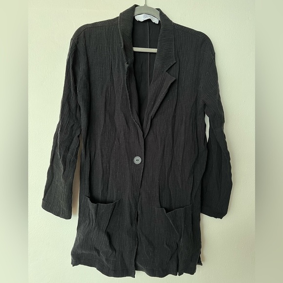 Zara Denim Dark Grey Single Button Lightweight Ribbed Oversized Cardigan - Picture 1 of 4